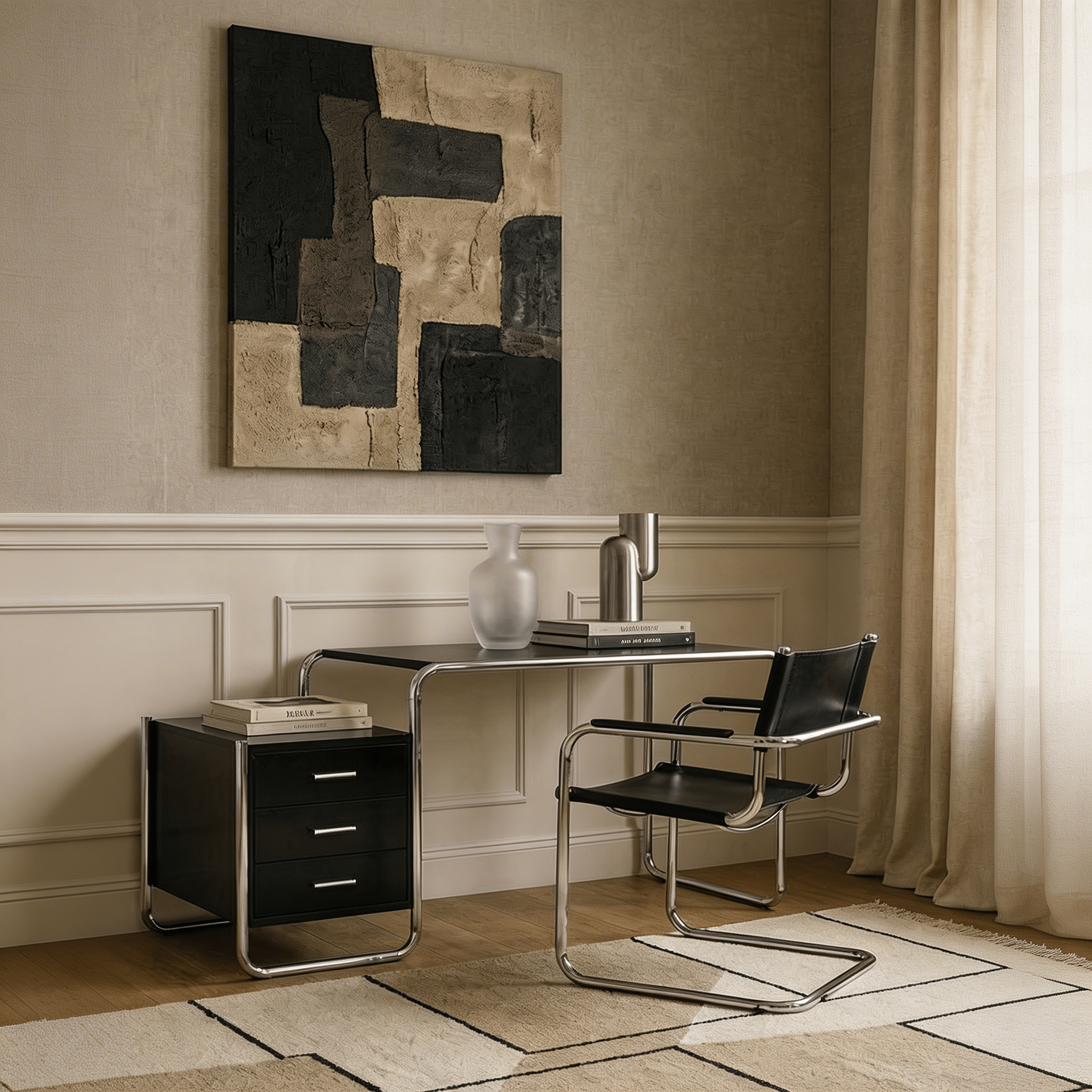 Athanasius Desk - Black Desk With Drawers In - Artspire Home