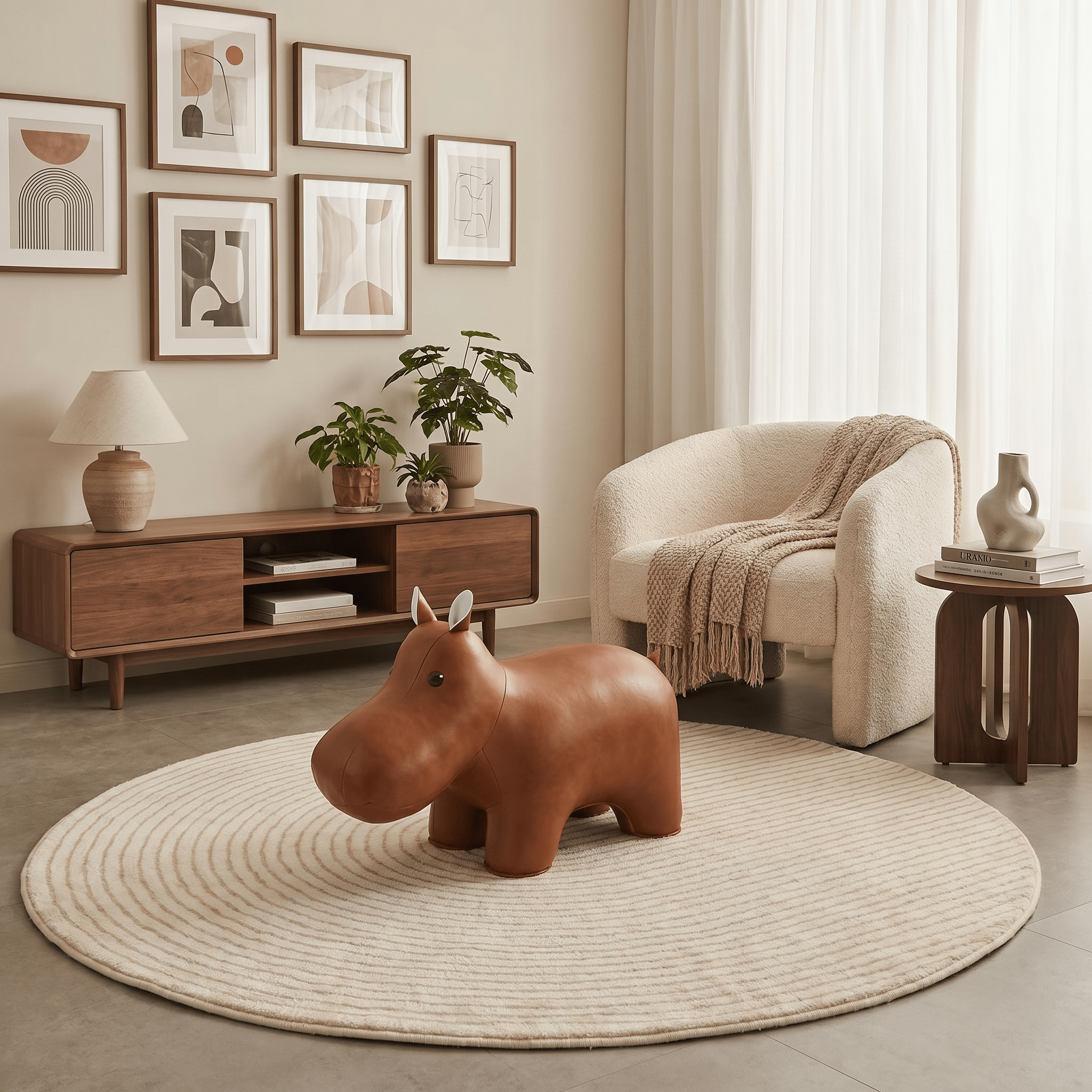 Pouf Leather Hippo Ottoman - Artspire Home