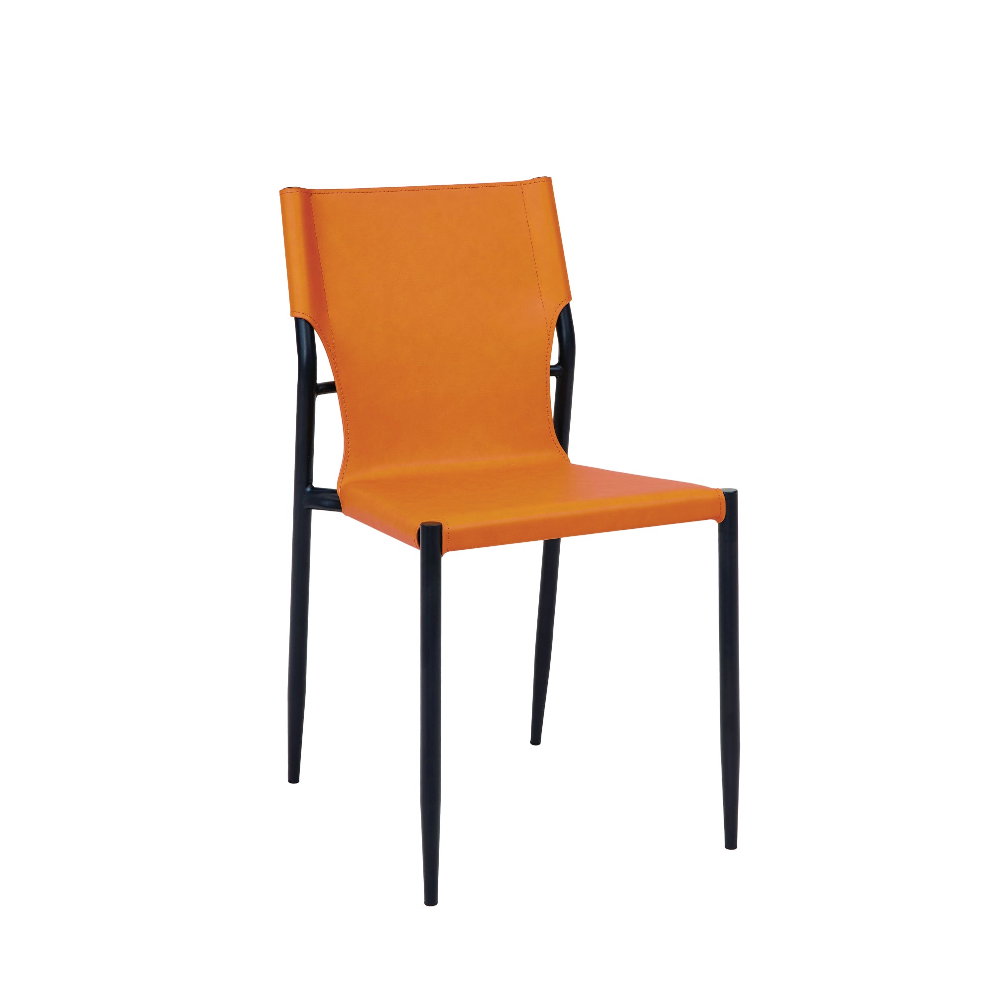 Amir Saddle Leather Chair - Saddle Dining Chair — Its bold sunset orange tone adds a vibrant pop of color, instantly liven...
