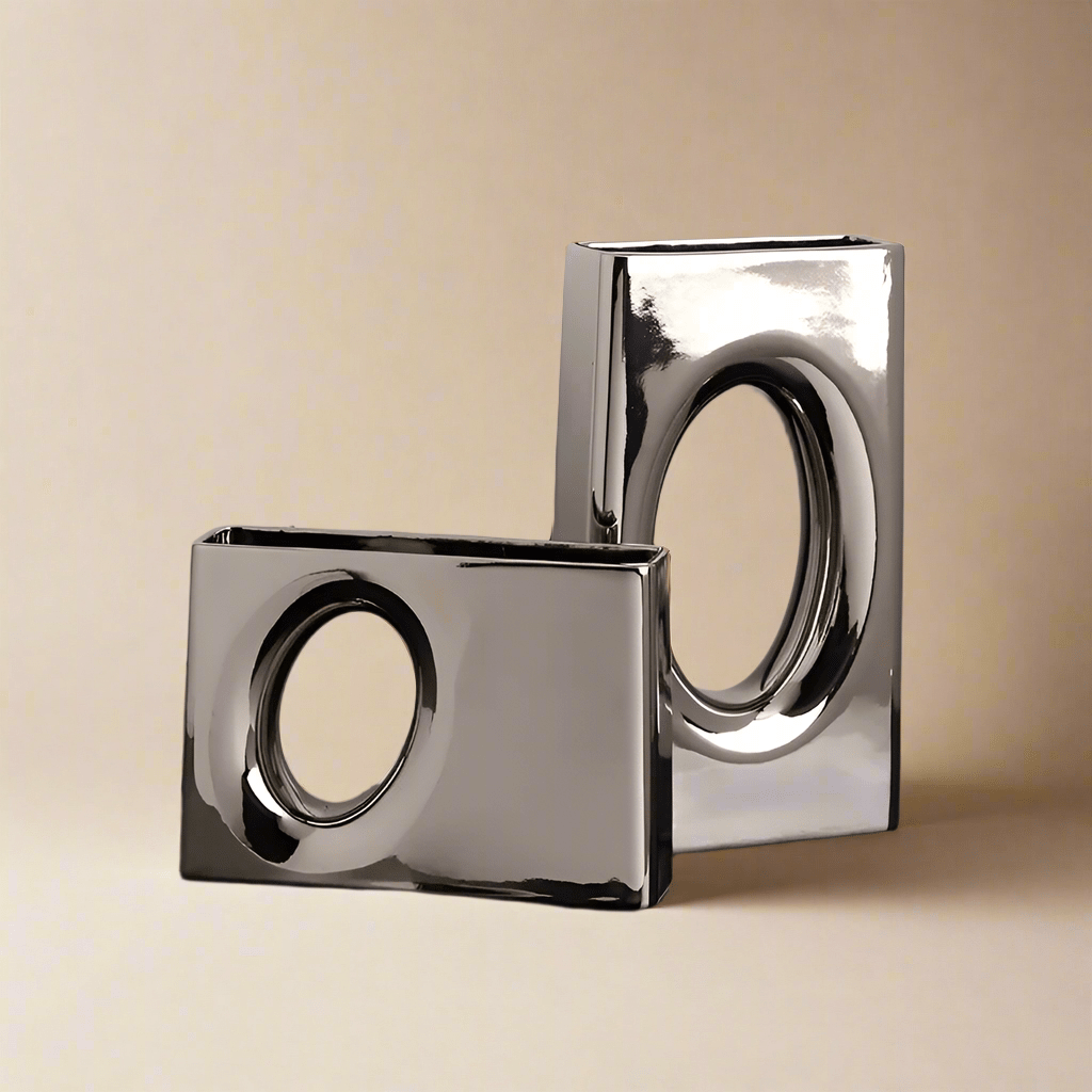 Abstract Chrome Finish Decorative Vase - Artspire Home
