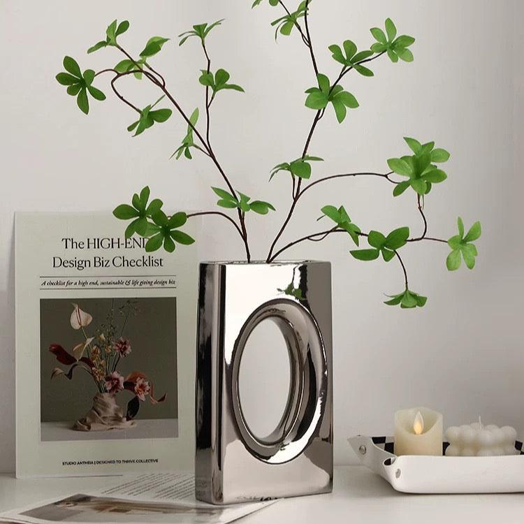 Abstract Chrome Finish Decorative Vase - Artspire Home