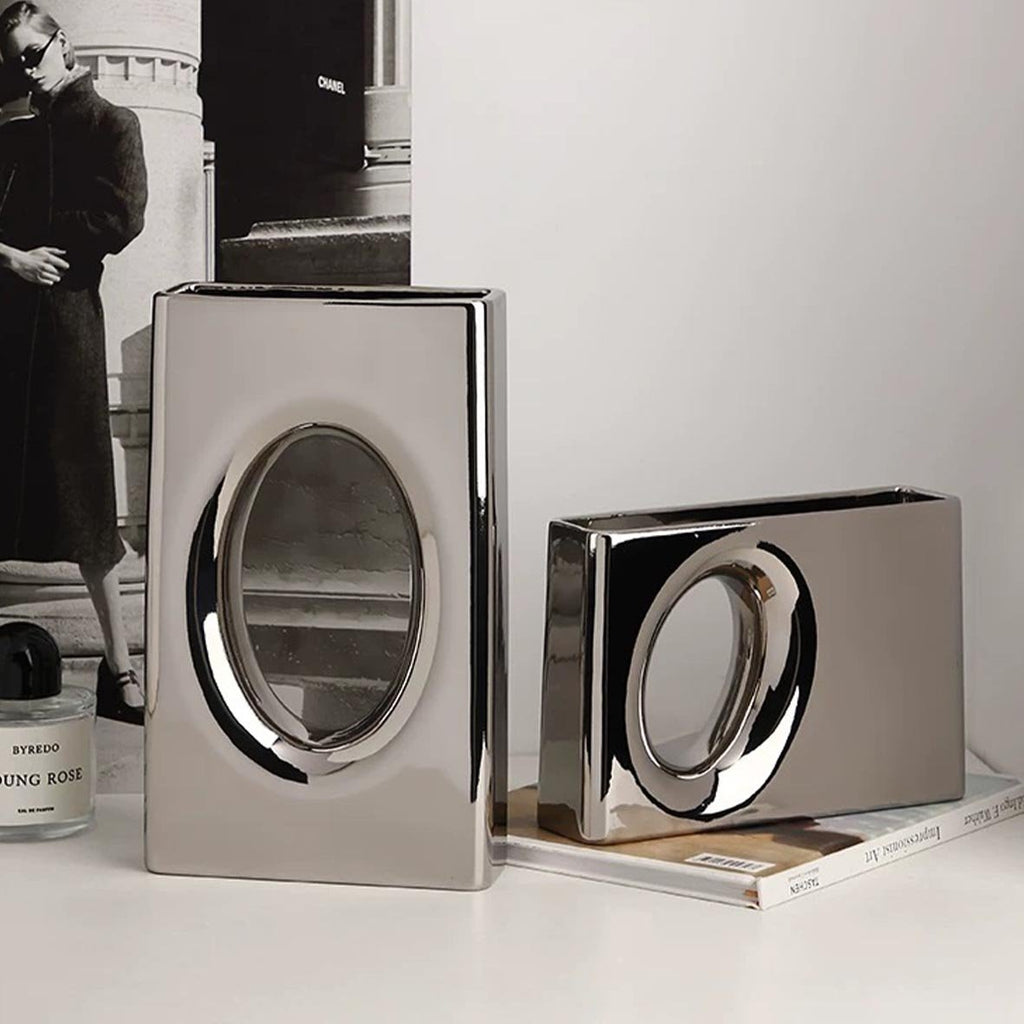 Abstract Chrome Finish Decorative Vase - Artspire Home