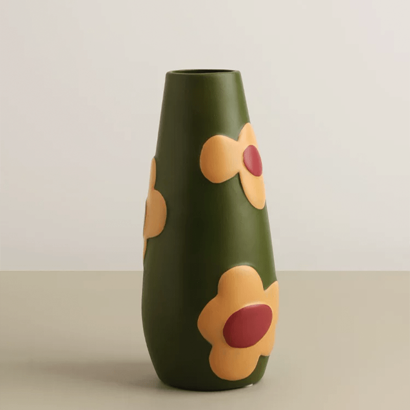 Floral Hand - painted Ceramic Vase - Artspire Home