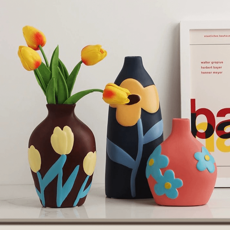 Floral Hand - painted Ceramic Vase - Artspire Home