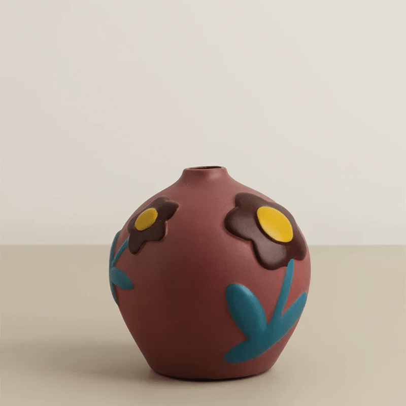 Floral Hand - painted Ceramic Vase - Artspire Home