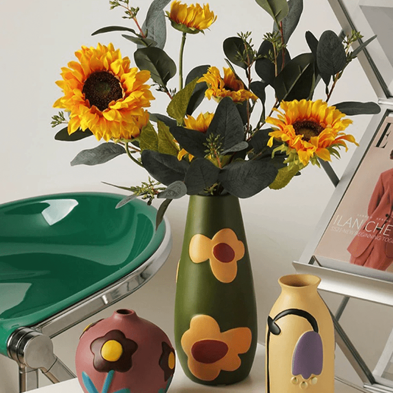 Floral Hand - painted Ceramic Vase - Artspire Home