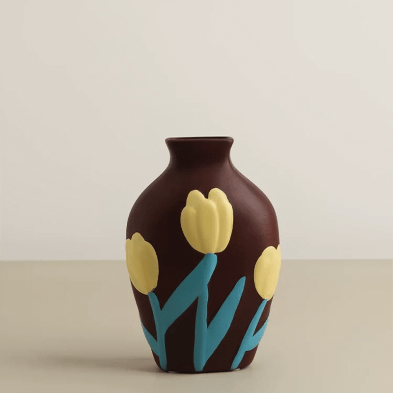Floral Hand - painted Ceramic Vase - Artspire Home