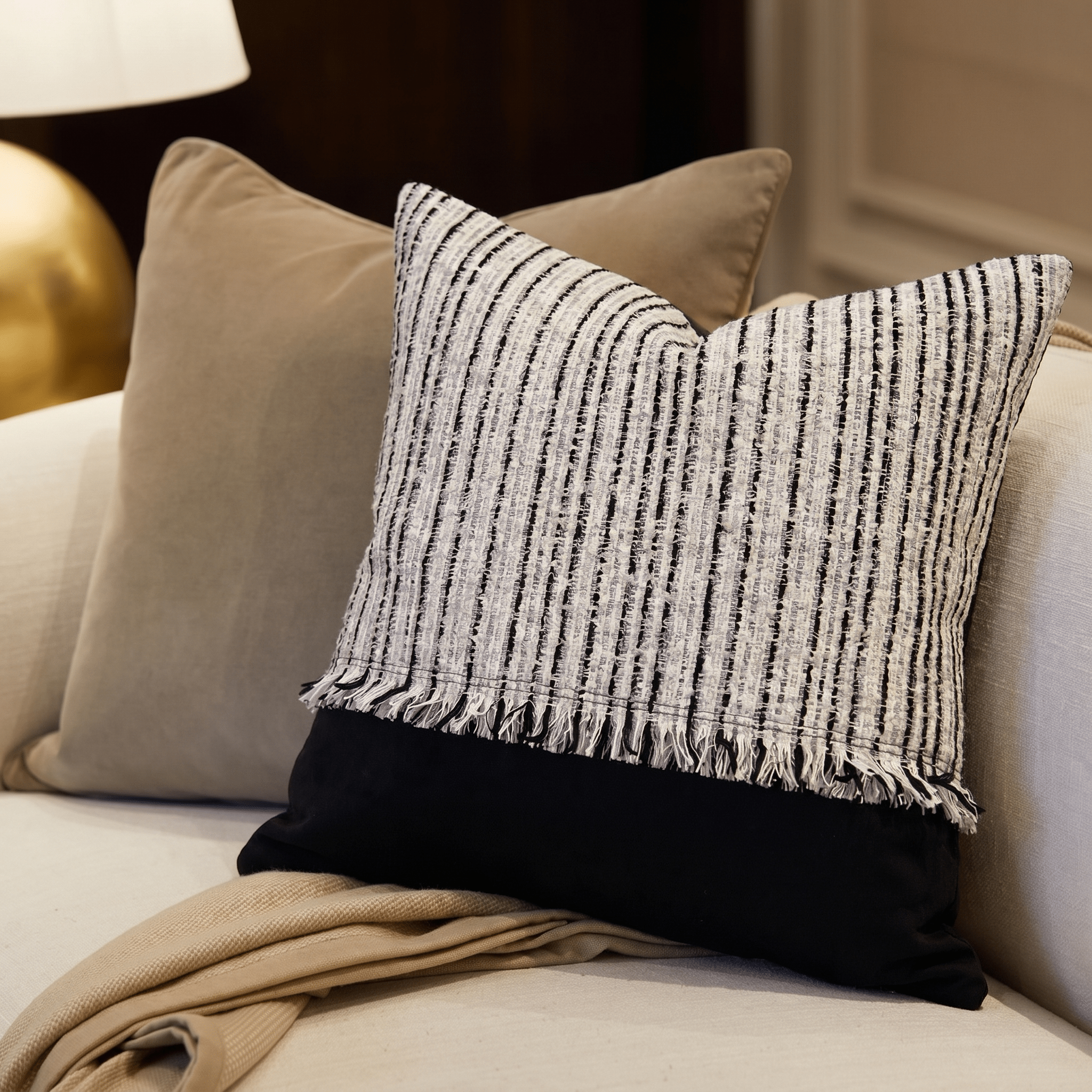 Monochrome Fringe Cushion - Artspire Home