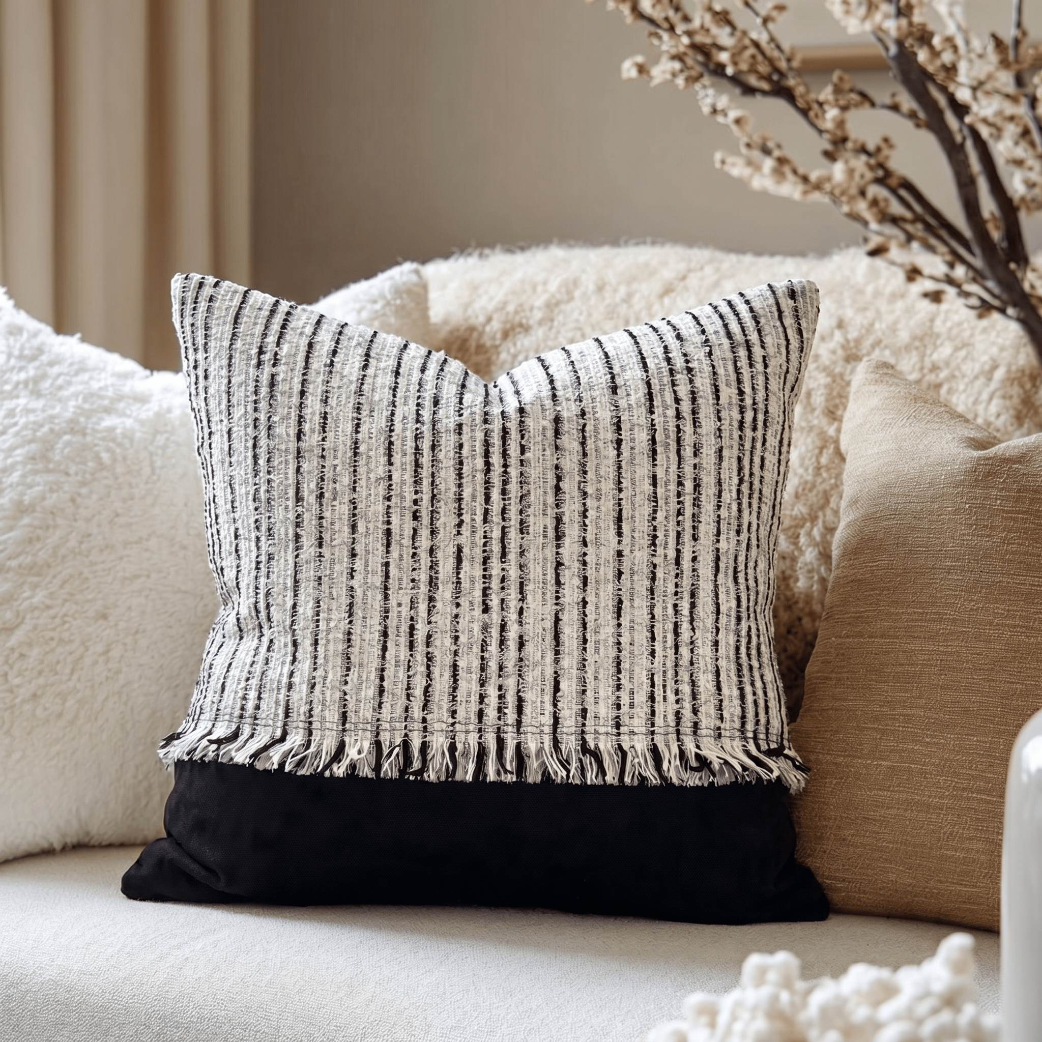 Monochrome Fringe Cushion - Artspire Home