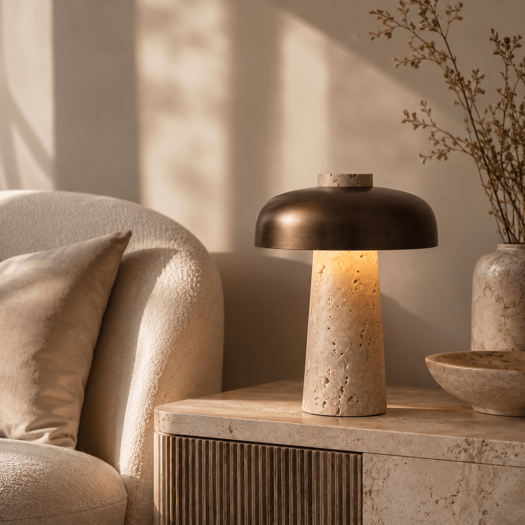 Noir Mesa Travertine Table Lamp - Artspire Home