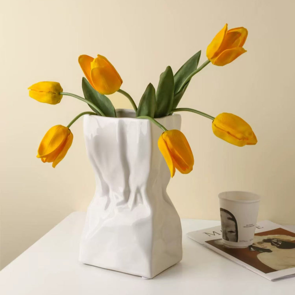 Pleated Vase - White Vase