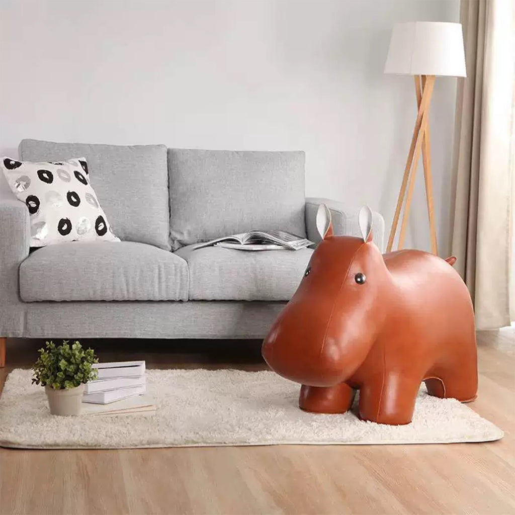 Pouf Leather Hippo Ottoman - Artspire Home