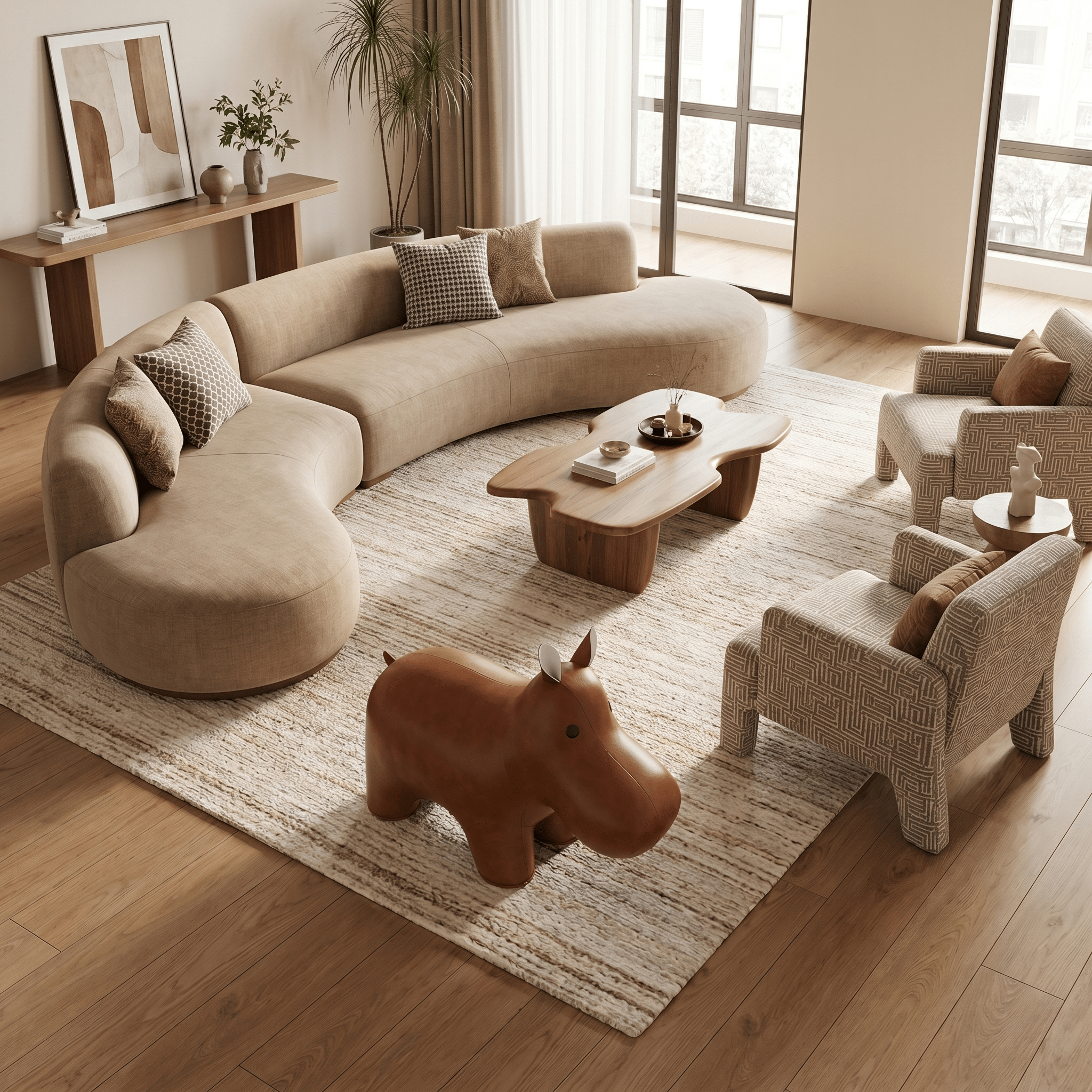 Pouf Leather Hippo Ottoman - Artspire Home
