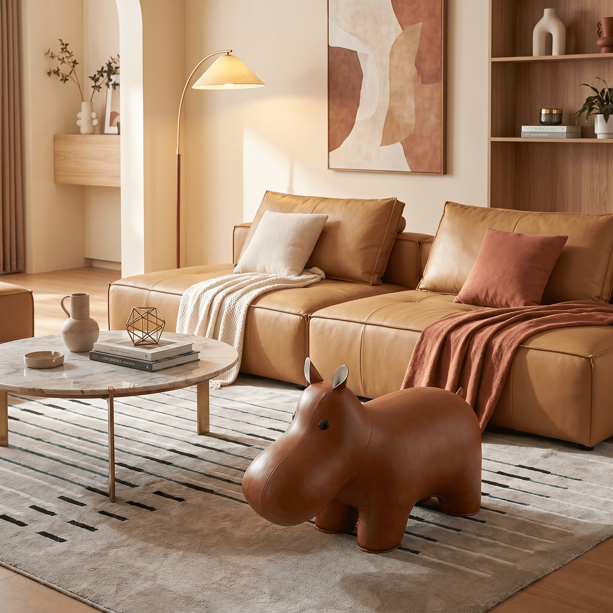 Pouf Leather Hippo Ottoman - Artspire Home