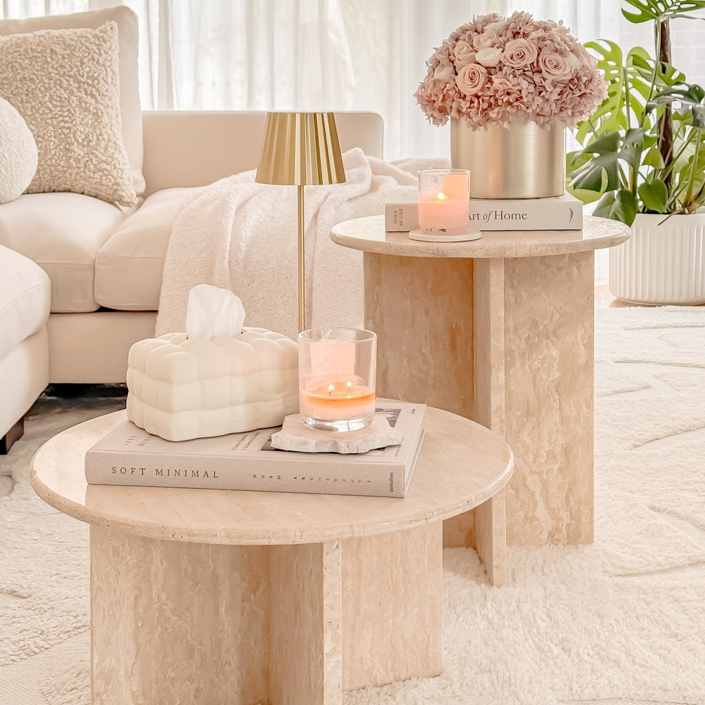 Round Travertine Coffee Table - Artspire Home