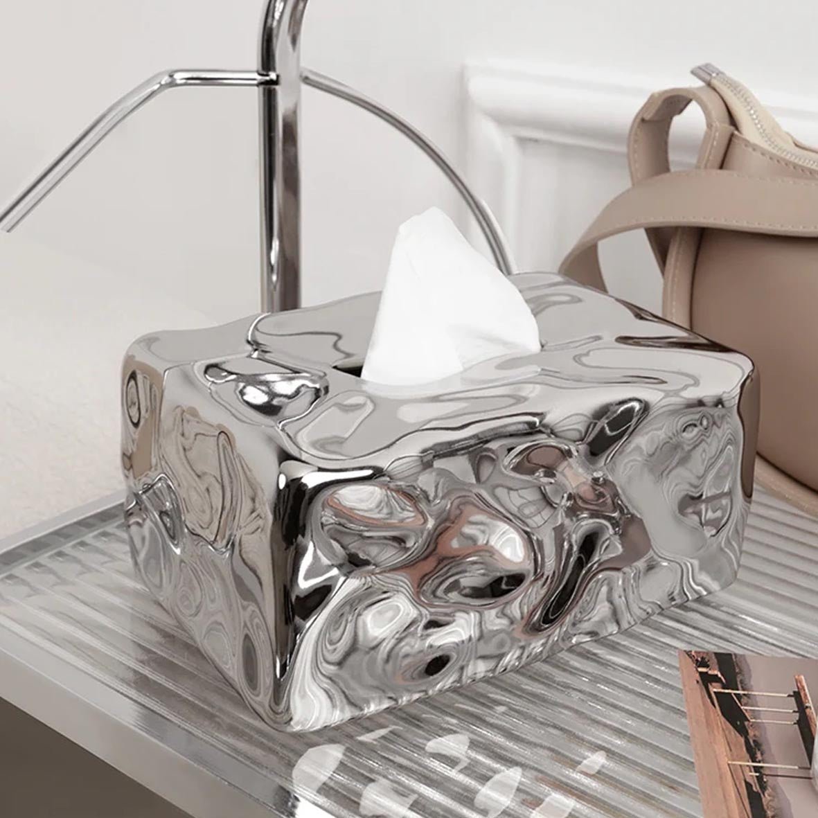 Water Ripple Silver Tissue Box - Artspire Home