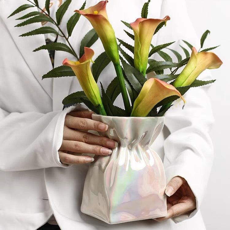 Pleated Vase - White Vase - Artspire Home